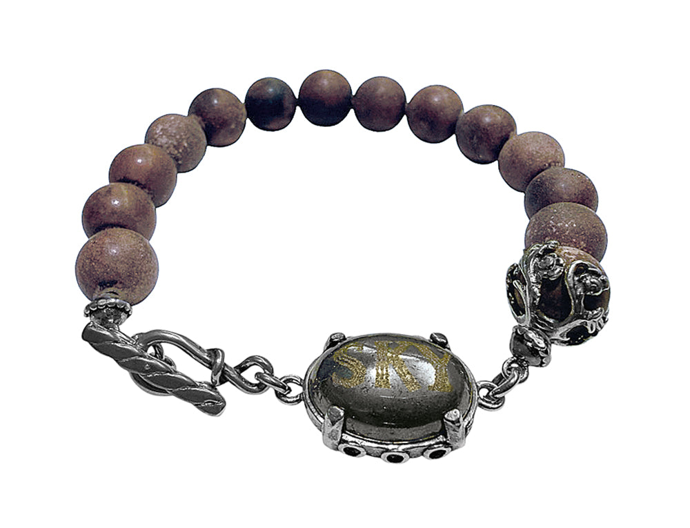 Gem Kingdom | Armband Mashan Jade | Pyrit Sky-Gravur | 925 Sterling Silber