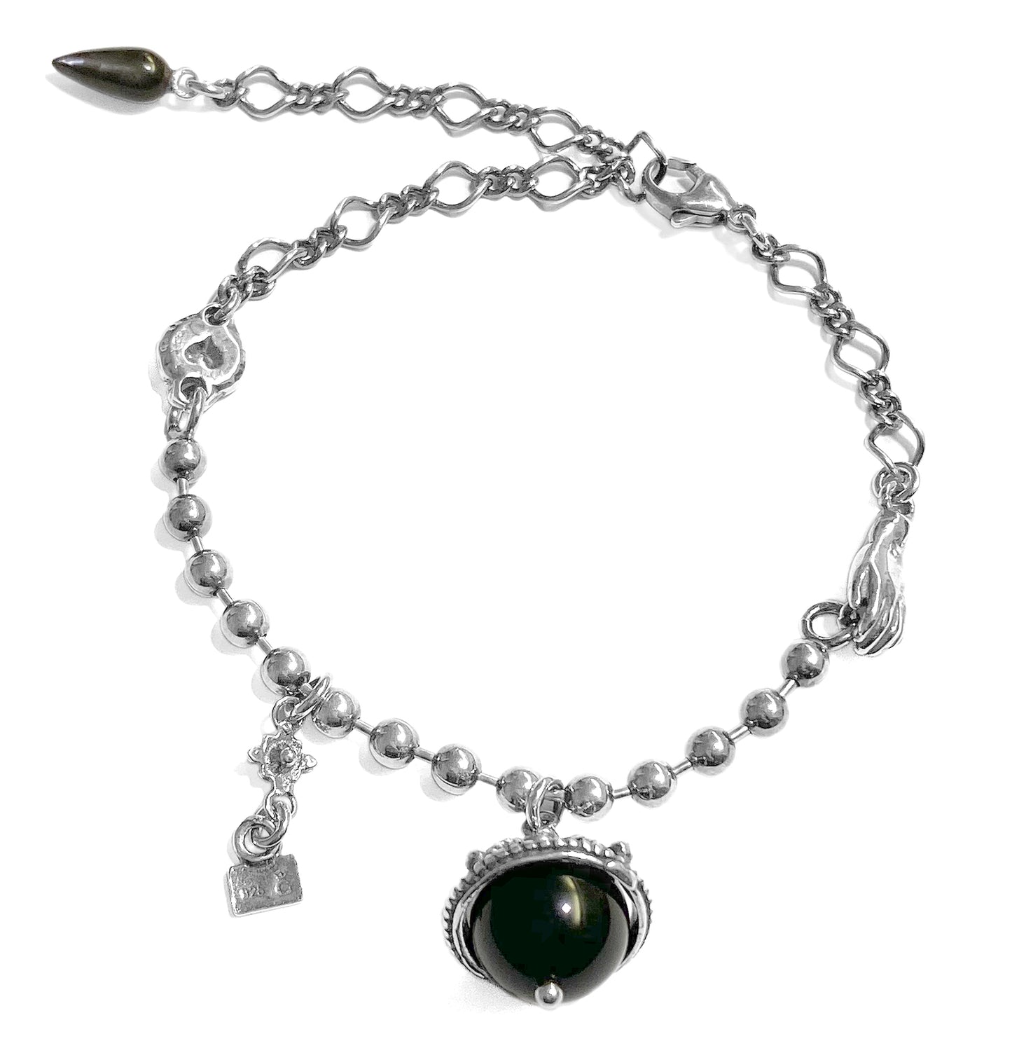 GEM Kingdom Kugelarmband 925 Sterling Silber Onyx-Anhänger Schwarz Perlmutt-Tropfen