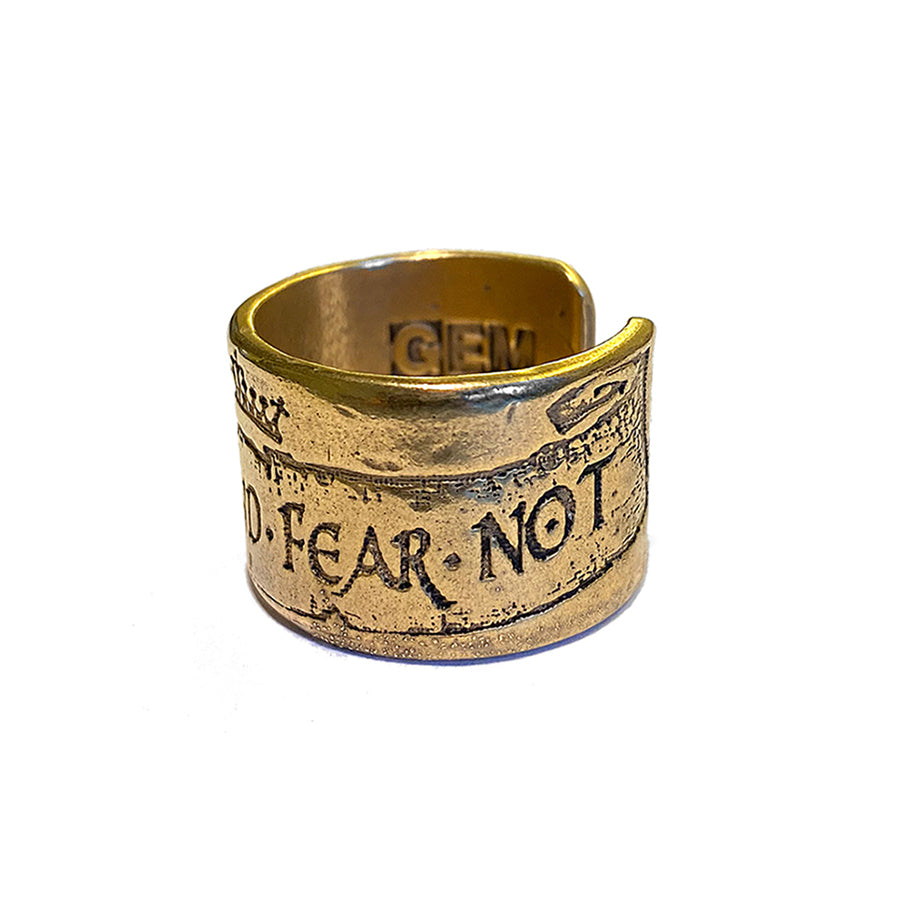 Gem Kingdom Bandring Be Just and Fear Not Gravur Bronze Vergoldet Used Look Größenverstellbar