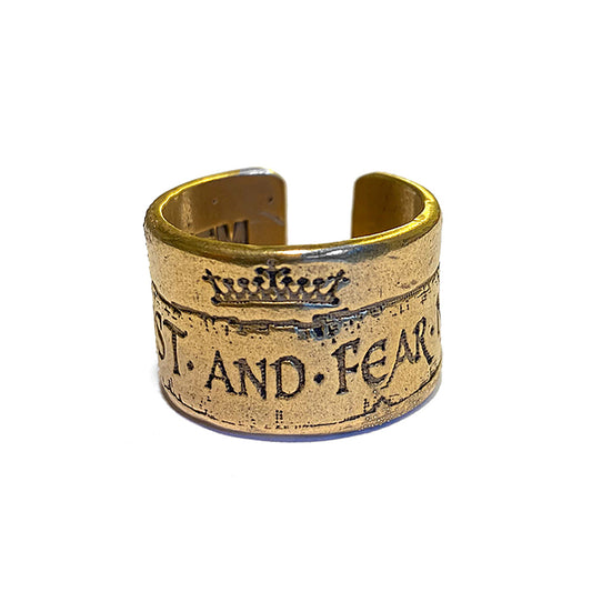 Gem Kingdom Breiter Bandring Be Just and Fear Not Bronze 18k Vergoldet Used Look Größenverstellbar