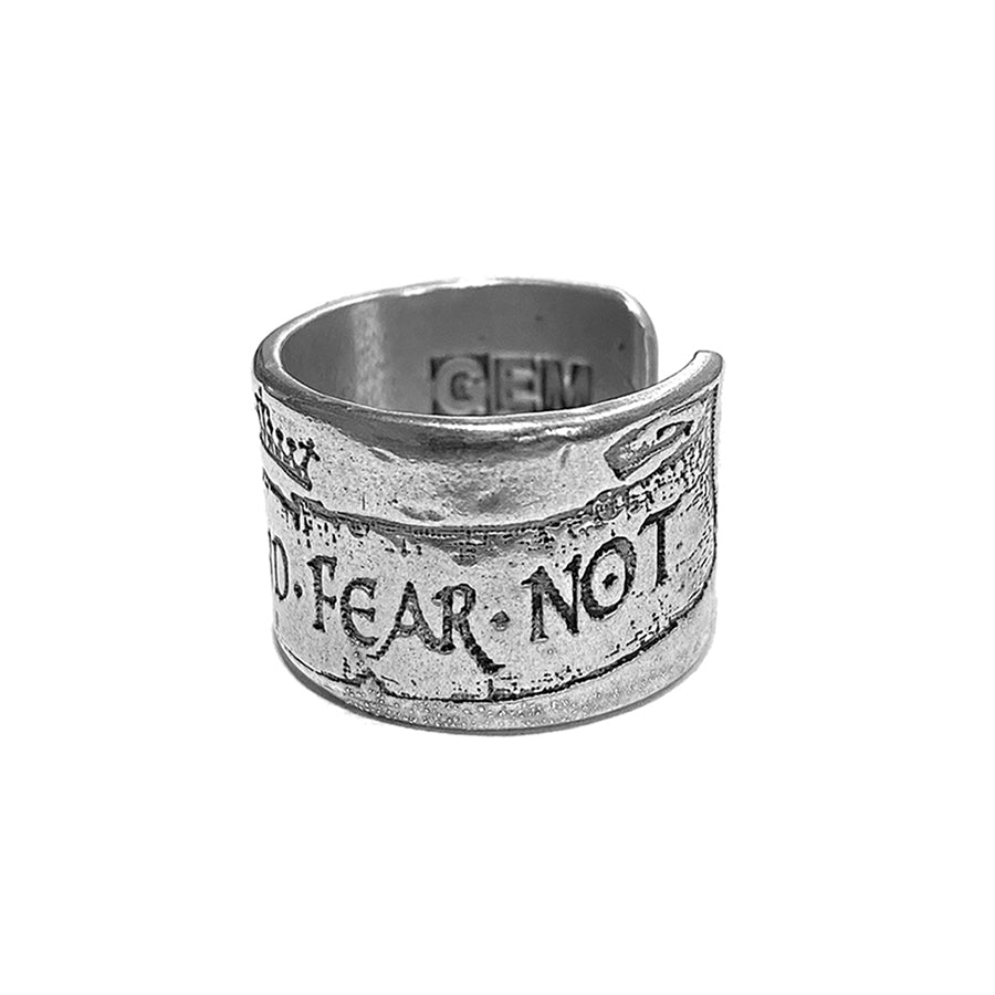 Gem Kingdom Breiter Bandring Be Just and Fear Not Sterling Silber Größenverstellbar
