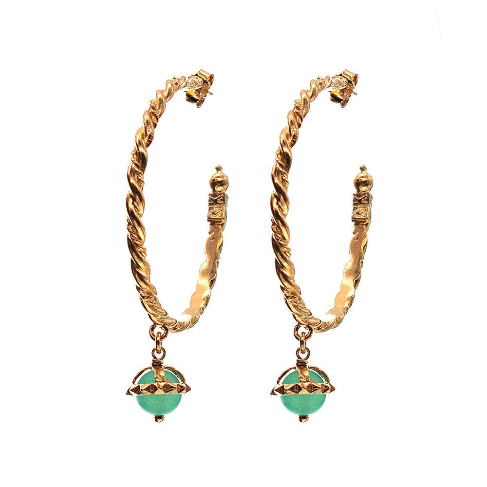 Gem Kingdom Creolen Golden Heritage Bronze Gold Plattiert Aventurin Kugel Grün Mint Dekor