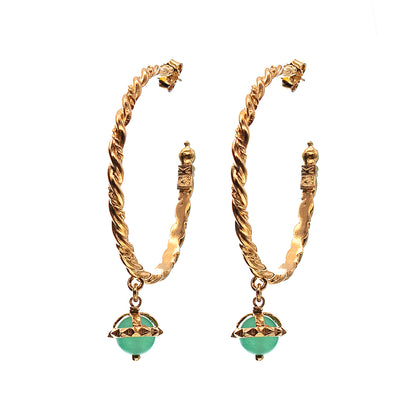 Gem Kingdom Creolen Golden Heritage Bronze Gold Plattiert Aventurin Kugel Grün Mint Dekor