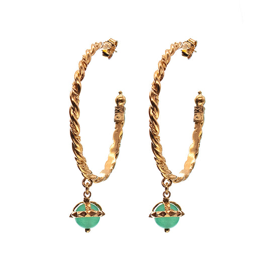 Gem Kingdom Creolen Golden Heritage Bronze Gold Plattiert Aventurin Kugel Grün Mint Dekor
