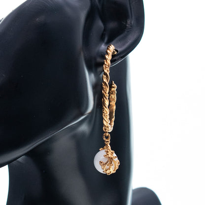 Gem Kingdom Creolen Golden Heritage Bronze Gold Plattiert Porzellankugel Weiß Ornamente