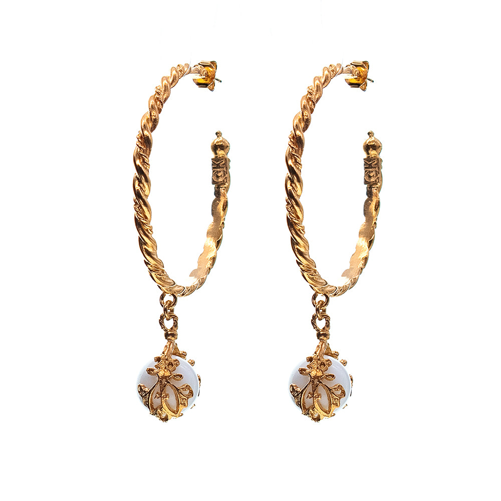 Gem Kingdom Creolen Golden Heritage Bronze Vergoldet Porzellankugel Weiß Ornamente