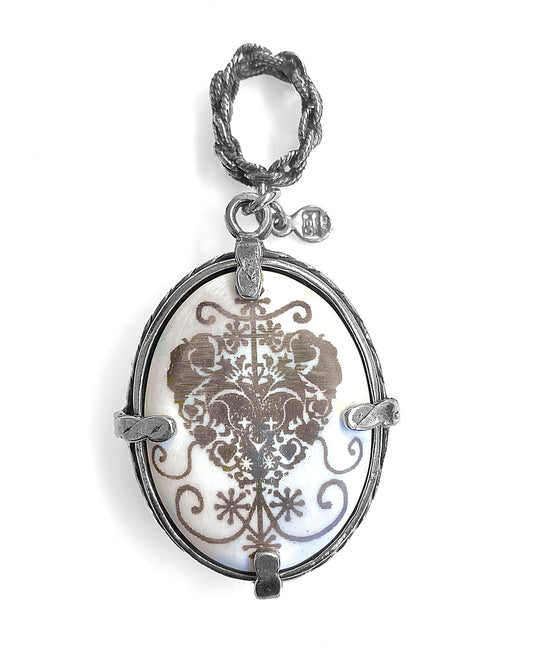 Gem Kingdom Doppelseitiger Herz-Anhänger Bone 925 Sterling Silber Achat
