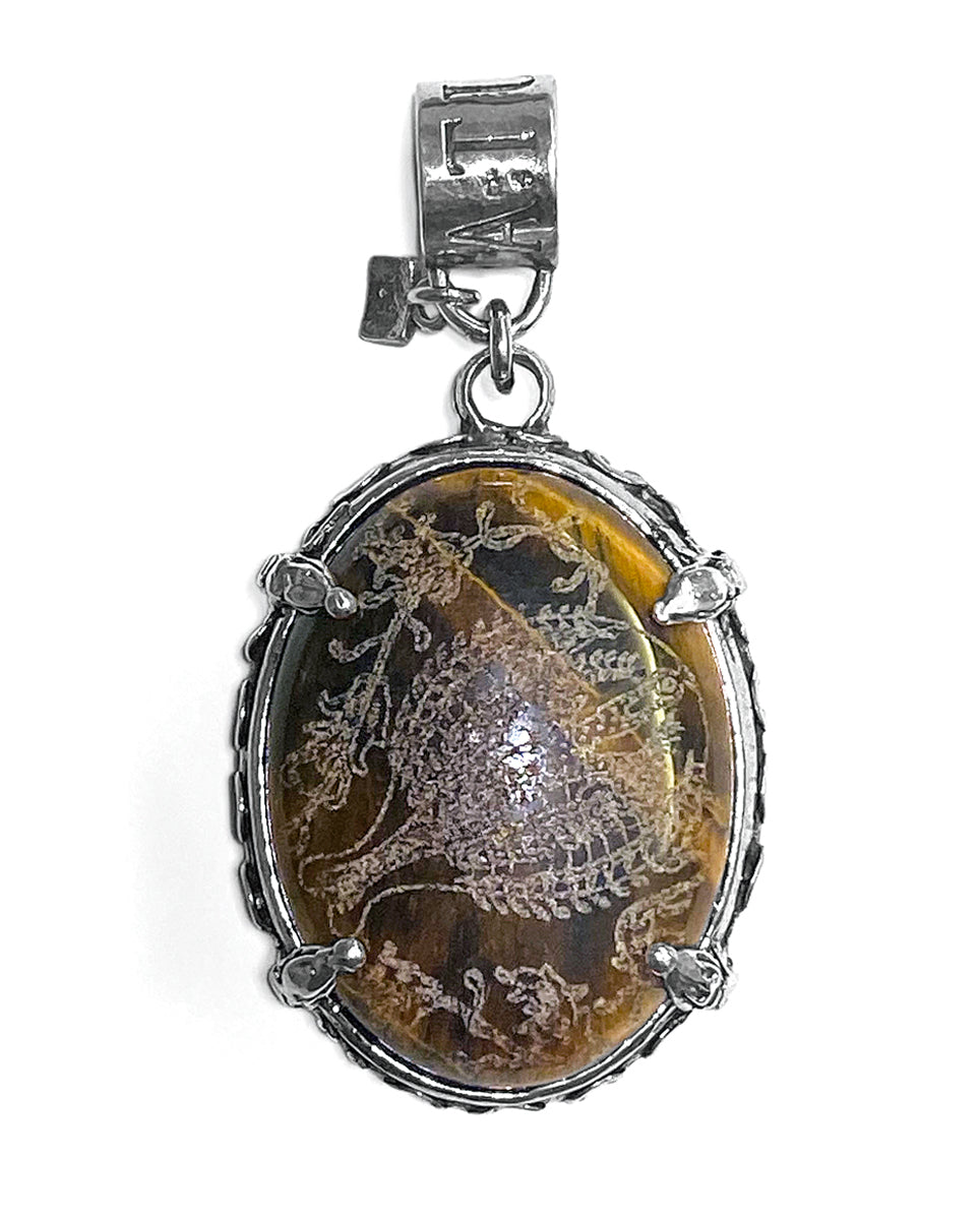 Gem Kingdom Anhänger Doppelseitig Horn Schwarz Tigerauge Braun Graviert Sterling Silber Fame & Fortune Kollektion