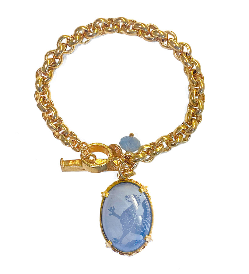 Gem Kingdom Erbsarmband Bronze Vergoldet Anhänger Greif Jade Blau