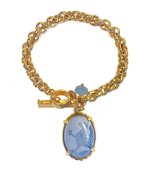 Gem Kingdom Erbsarmband Bronze Vergoldet Anhänger Greif Jade Blau