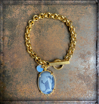 Gem Kingdom Erbsarmband Bronze Vergoldet Anhänger Greif Jade Blau Golden Hertige