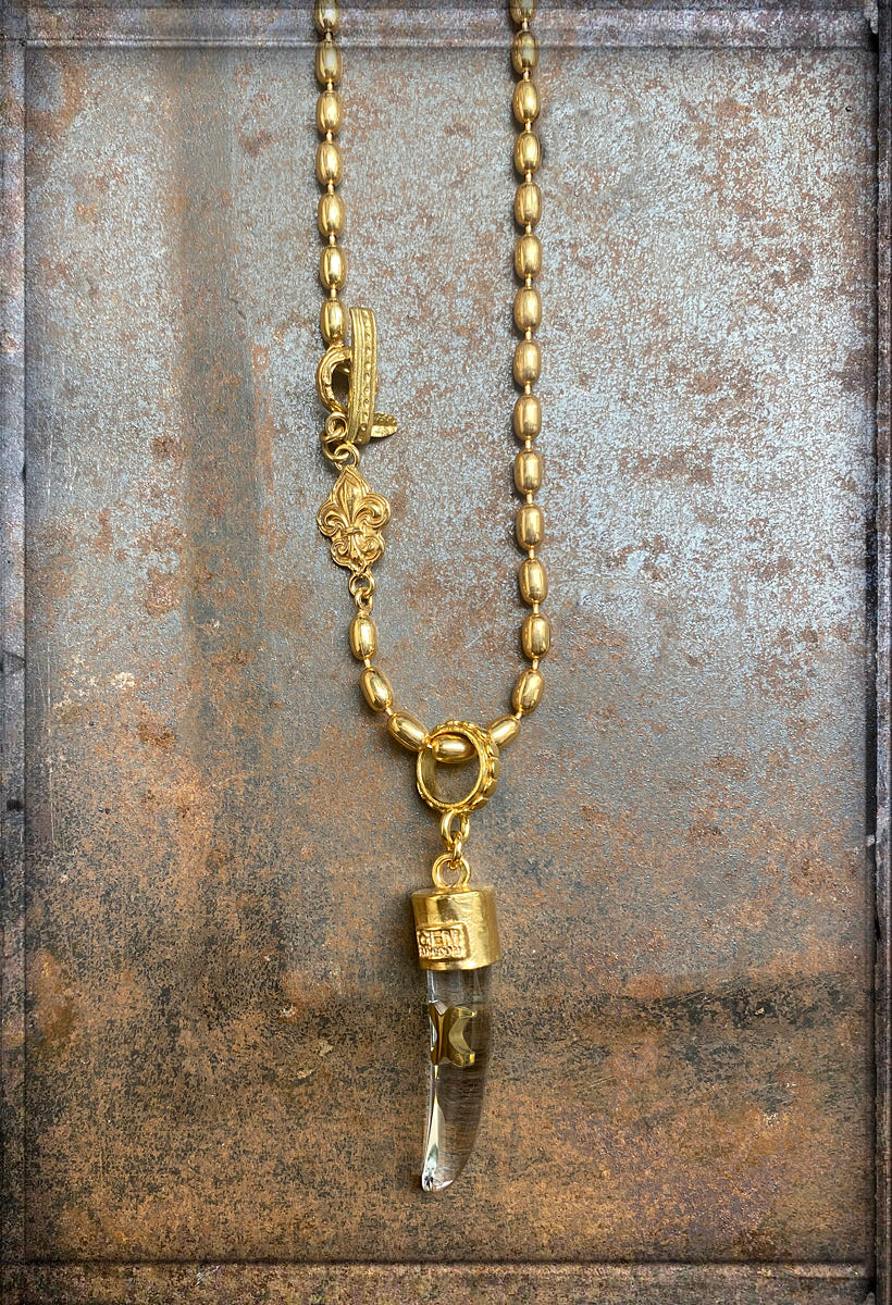 Gem Kingdom Erbskette Oval Lilien-Motiv Anhänger Tusk Bronze Vergoldet Acryl Golden Heritage Kollektion
