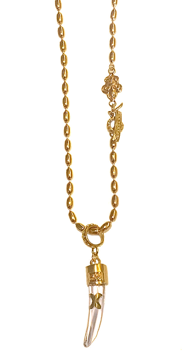 Gem Kingdom Erbskette Oval Lilien-Motiv Anhänger Tusk Bronze Vergoldet Acryl Golden Heritage
