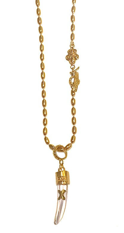 Gem Kingdom Erbskette Oval Lilien-Motiv Anhänger Tusk Bronze Vergoldet Acryl Golden Heritage

