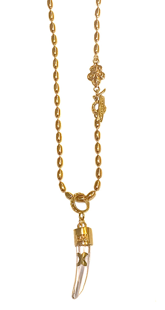 Gem Kingdom Erbskette Oval Lilien-Motiv Anhänger Tusk Bronze Vergoldet Acryl Golden Heritage
