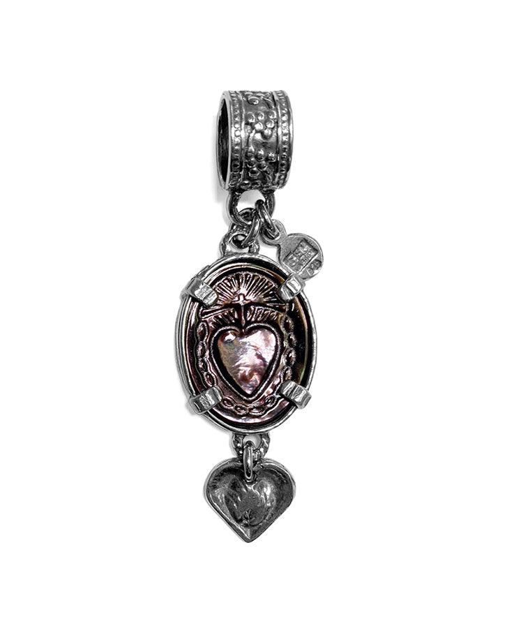 Gem Kingdom Anhänger Herz-Gravur Perlmutt Grau Sterling Silber