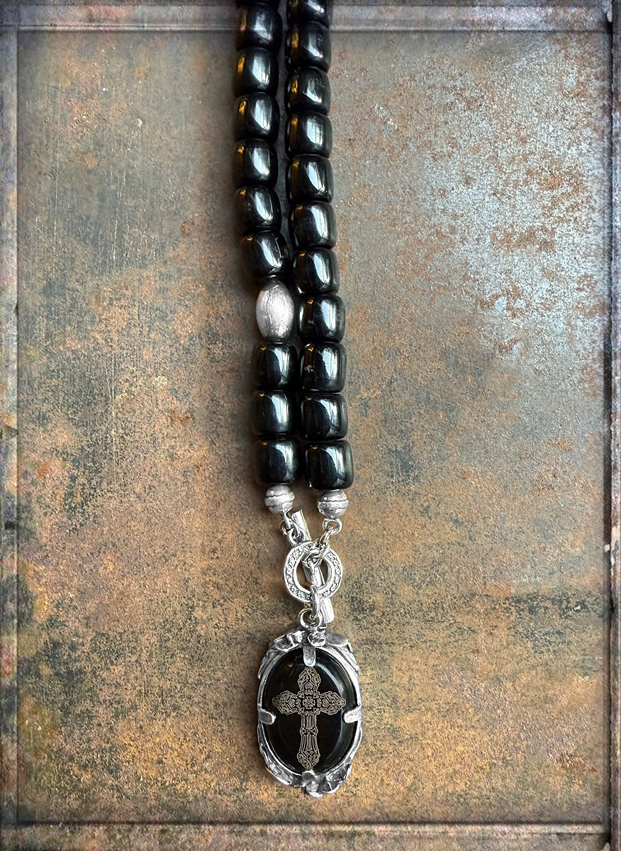 Gem Kingdom Kette Schwarz Horn Kreuzhänger 925 Sterling Silber Unisex