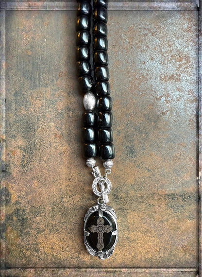 Gem Kingdom Kette Schwarz Horn Kreuzhänger 925 Sterling Silber Unisex