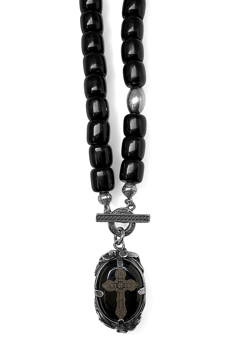 Gem Kingdom Hornkette Schwarz Gravierter Kreuzhänger 925 Sterling Silber 
