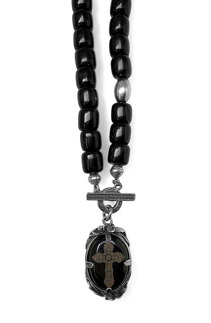 Gem Kingdom Hornkette Schwarz Gravierter Kreuzhänger 925 Sterling Silber 