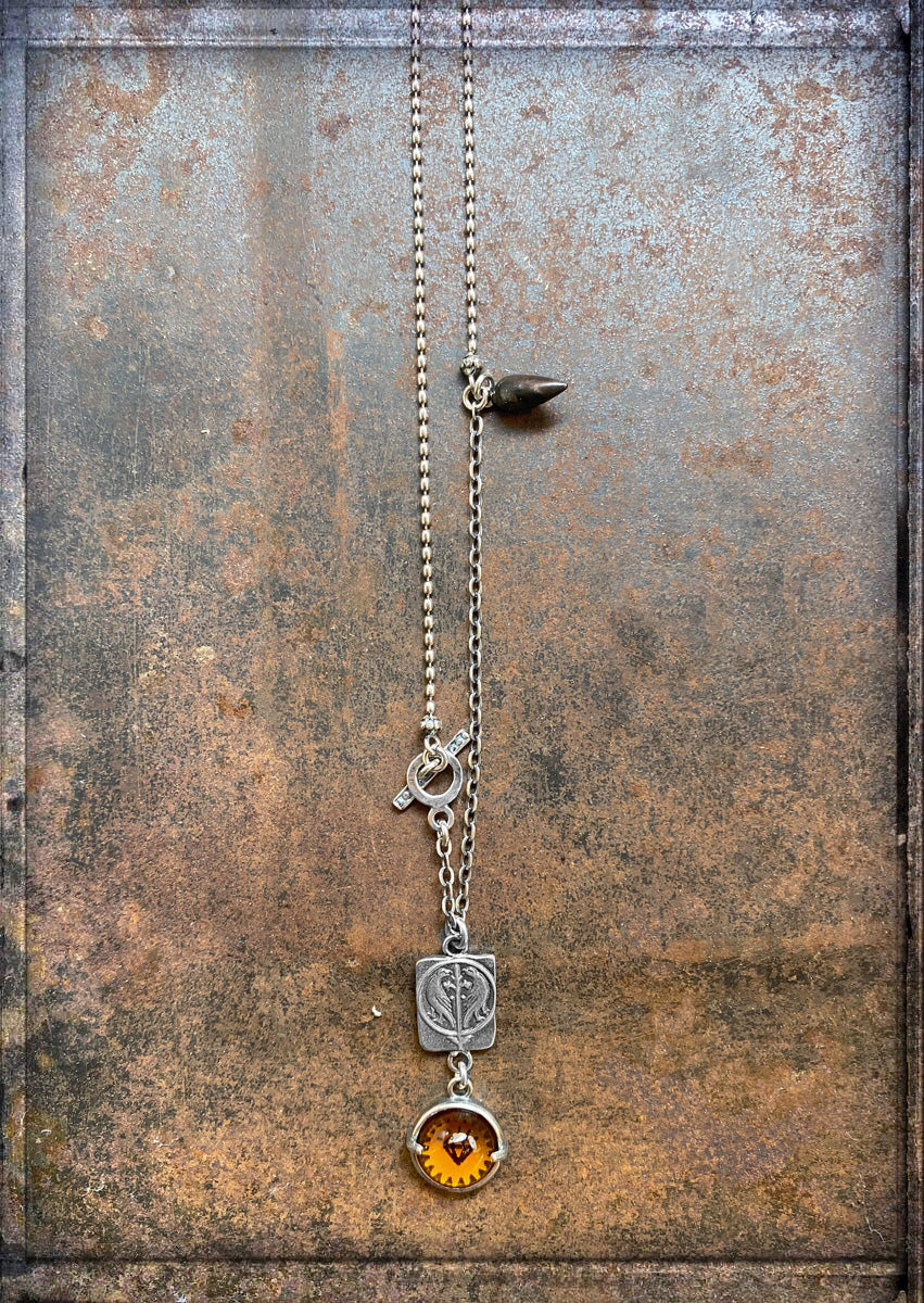 Gem Kingdom Halskette Anhänger Bohemian Kristallglas Cabochon Amber Perlmutt-Tropfen 925 Sterling Silber