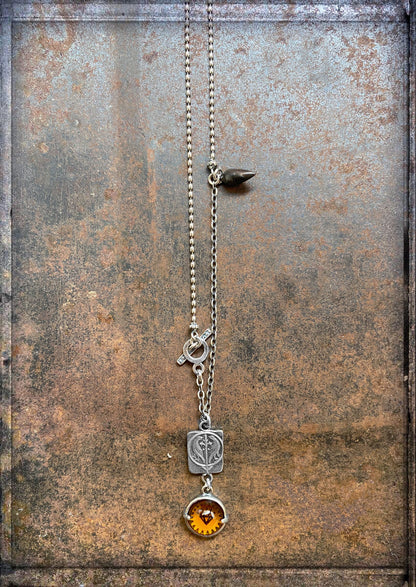 Gem Kingdom Halskette Anhänger Bohemian Kristallglas Cabochon Amber Perlmutt-Tropfen 925 Sterling Silber