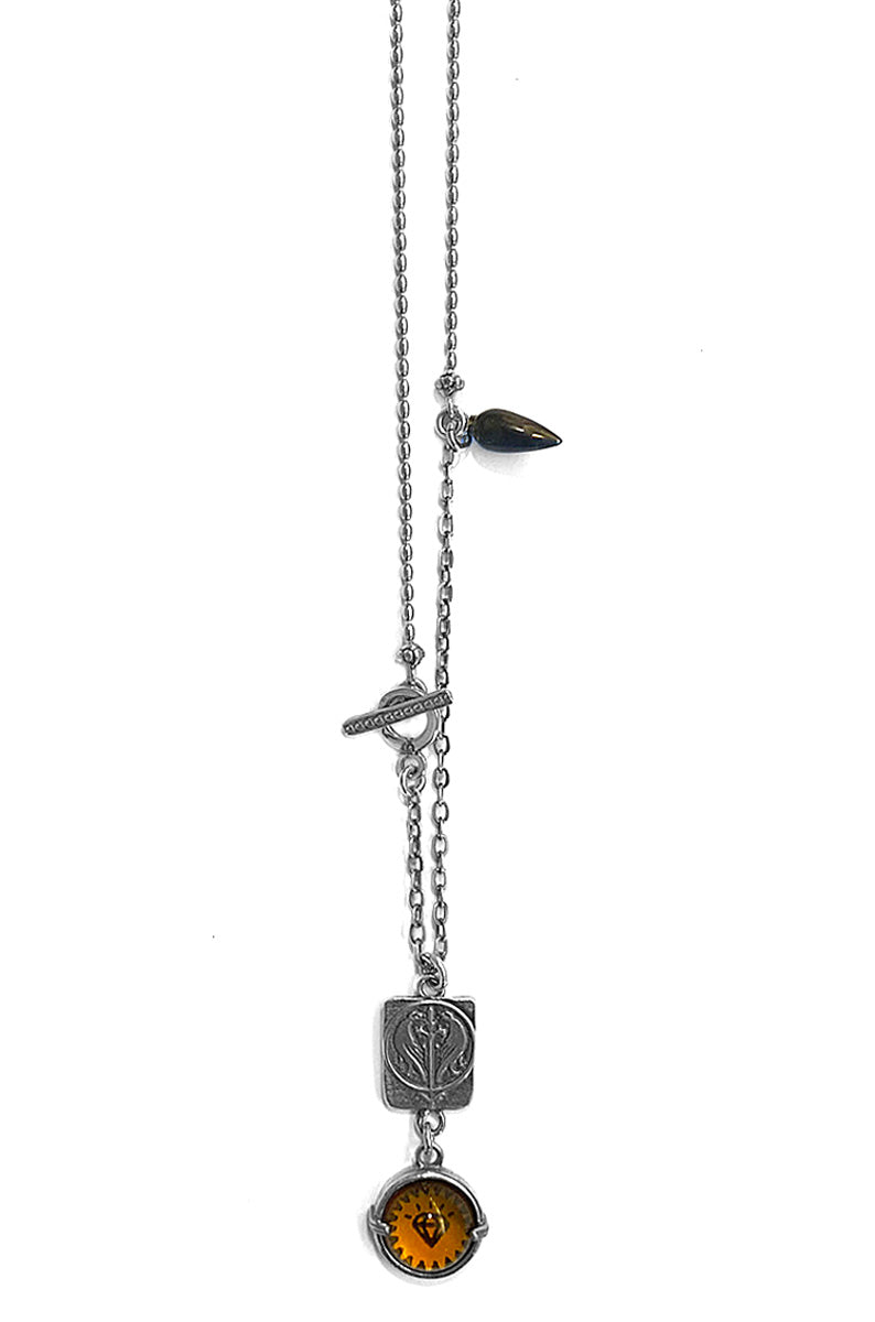 Gem Kingdom Kette Anhänger Bohemian Kristallglas Cabochon Amber Perlmutt-Tropfen 925 Sterling Silber