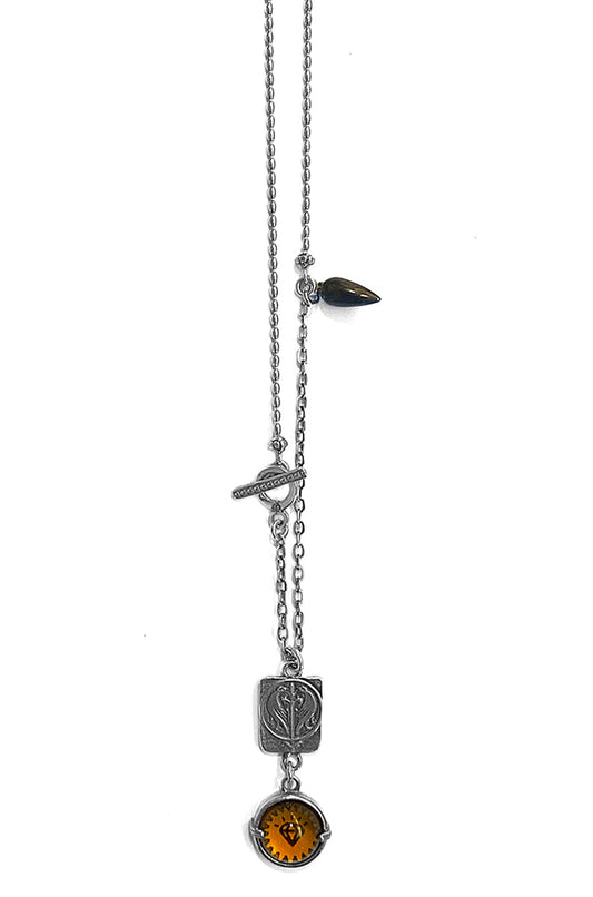 Gem Kingdom Kette Anhänger Bohemian Kristallglas Cabochon Amber Perlmutt-Tropfen 925 Sterling Silber