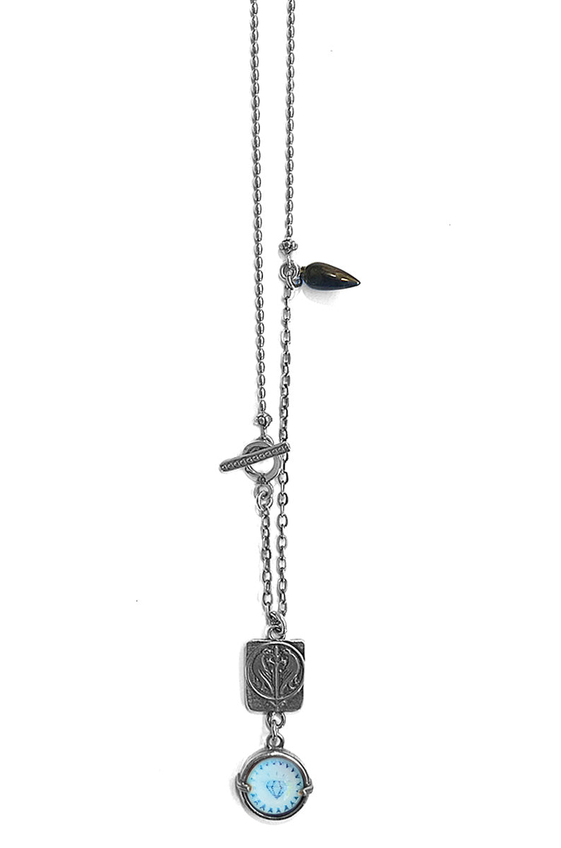 Gem Kingdom Kette Anhänger Bohemian Kristallglas Cabochon Hellblau Aqua Perlmutt-Tropfen 925 Sterling Silber
