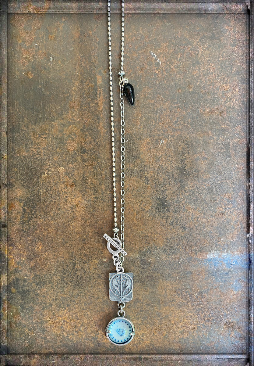 Gem Kingdom Kette Anhänger Bohemian Kristallglas Cabochon Hellblau Aqua Perlmutt-Tropfen Sterling Silber