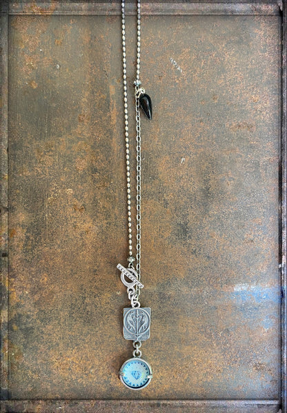 Gem Kingdom Kette Anhänger Bohemian Kristallglas Cabochon Hellblau Aqua Perlmutt-Tropfen Sterling Silber