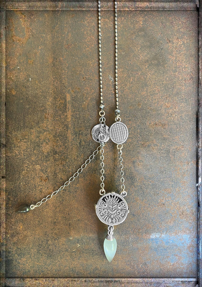 Gem Kingdom Kette Anhänger Bohemian Kristallglas Cabochon Perlmutt-Tropfen 925 Sterling Silber Rückseite