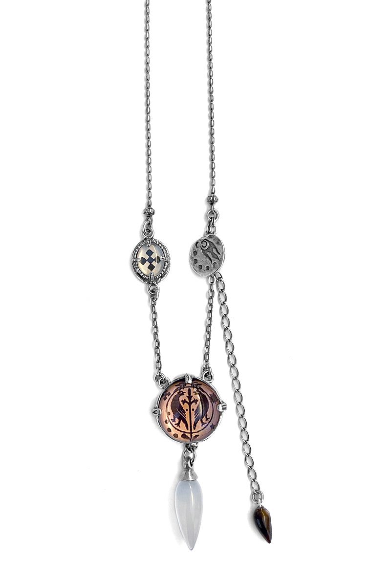 Gem Kingdom Kette Anhänger Bohemian Kristallglas Cabochon Perlmutt-Tropfen 925 Sterling Silber