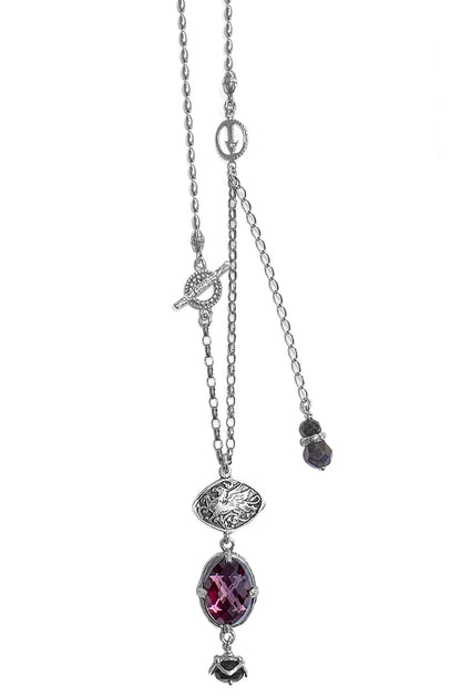 Gem Kingdom Kette Greif-Anhänger Kristallglas Facettiert Onyx-Kugeln 925 Sterling Silber