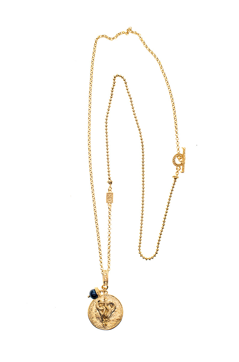 Gem Kingdom Kette Ouroboros Anhänger Golden Heritage Bronze 18k Vergoldet Süßwasserperle 75 cm