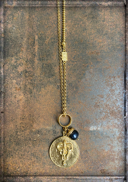 Gem Kingdom Kette Ouroboros Anhänger Bronze 18k Vergoldet Süßwasserperle 75 cm