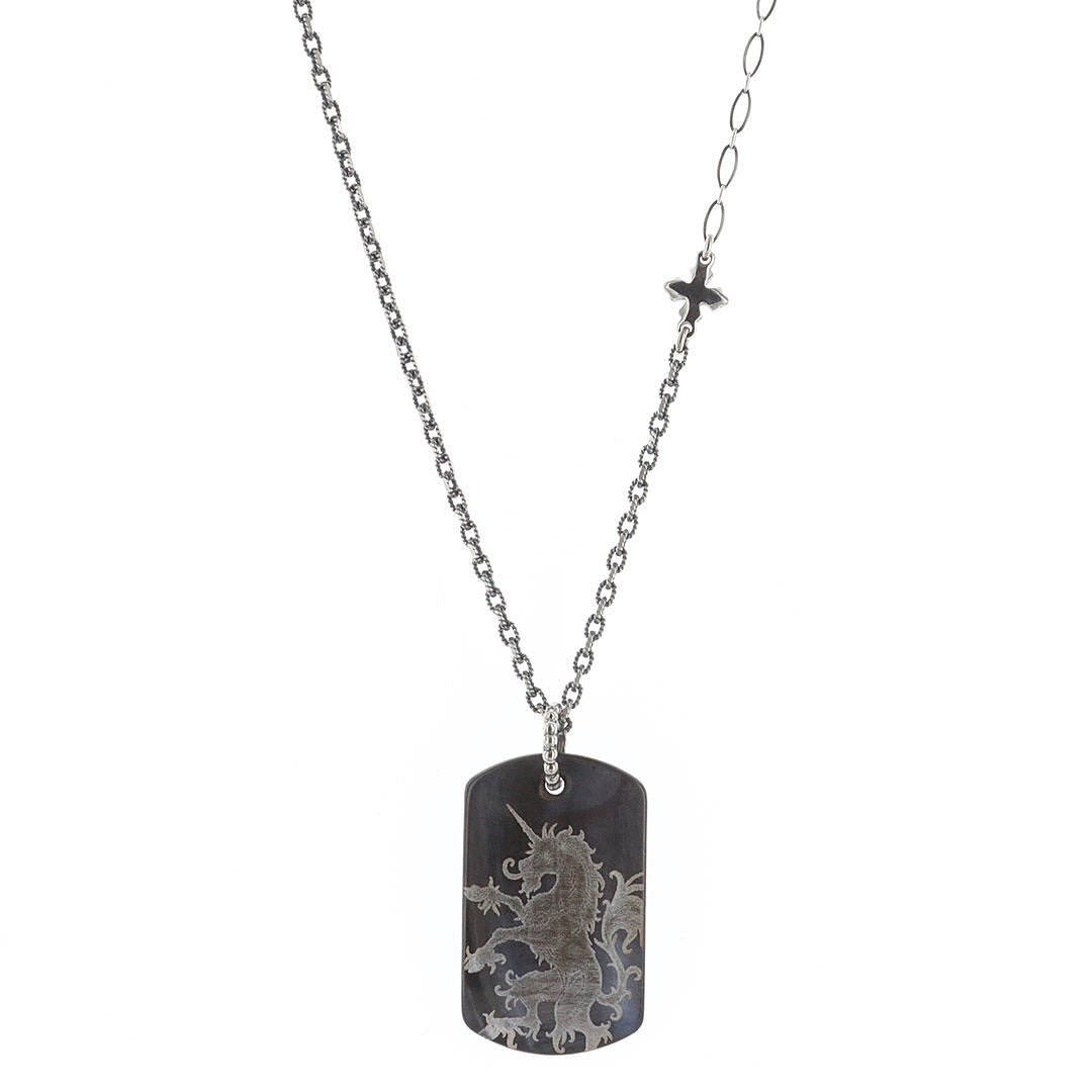Gem Kingdom Kette Einhorn-Anhänger Perlmutt Grau Graviert 925 Sterling Silber Unisex