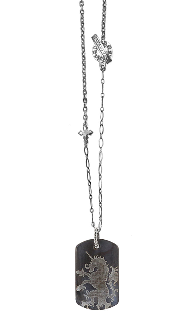 Gem Kingdom Kette Einhorn-Anhänger Perlmutt Grau Graviert 925 Sterling Silber Metropolis-Kollektion Unisex