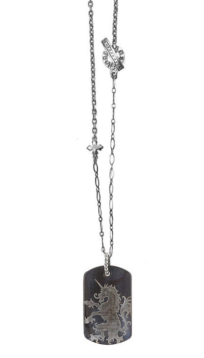 Gem Kingdom Kette Einhorn-Anhänger Perlmutt Grau Graviert 925 Sterling Silber Metropolis-Kollektion Unisex