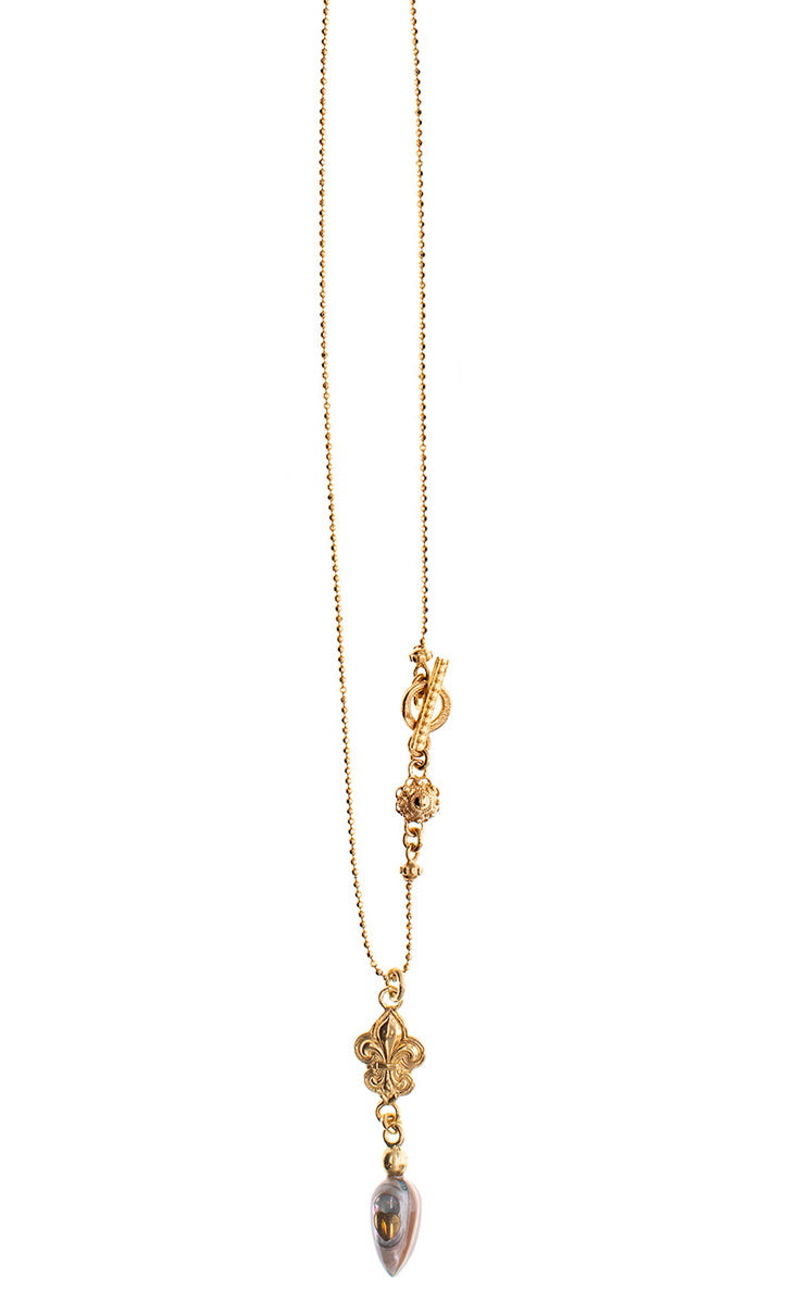 Gem Kingdom Filigrane Kette Bronze Vergoldet Lilien-Anhänger Perlmutt-Tropfen Golden Heritage