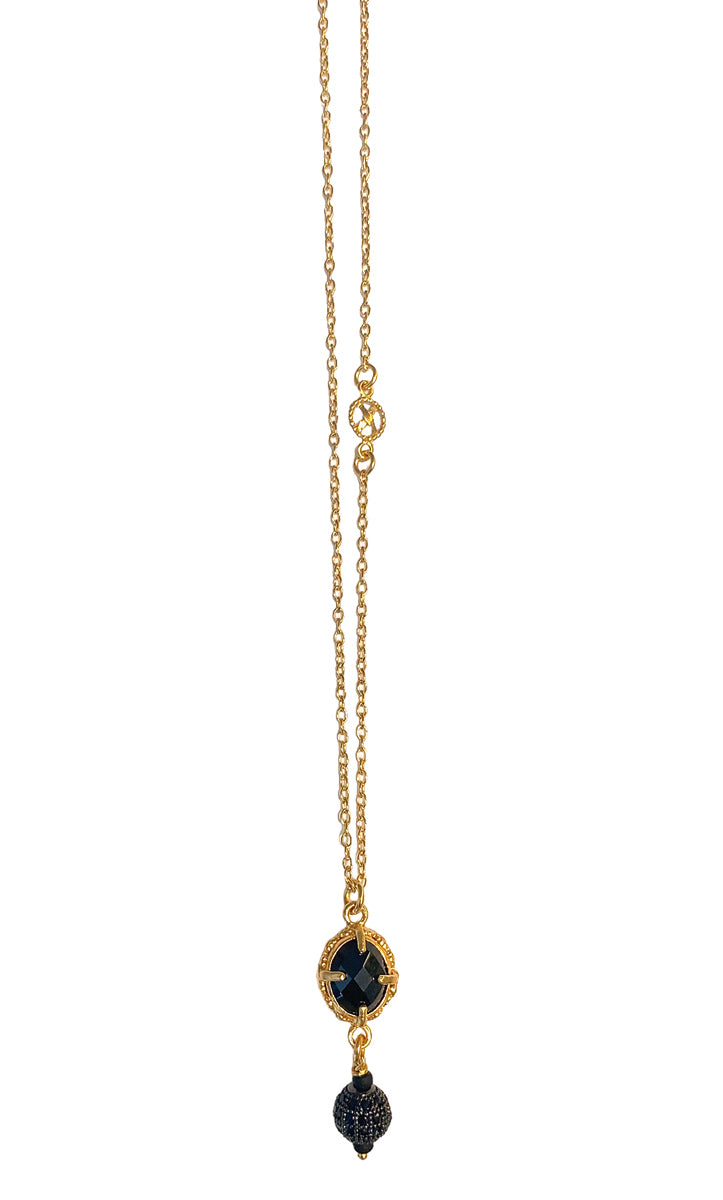 Gem Kingdom Kette Bronze Vergoldet Spinell-Anhänger Pavé-Kugel Schwarz