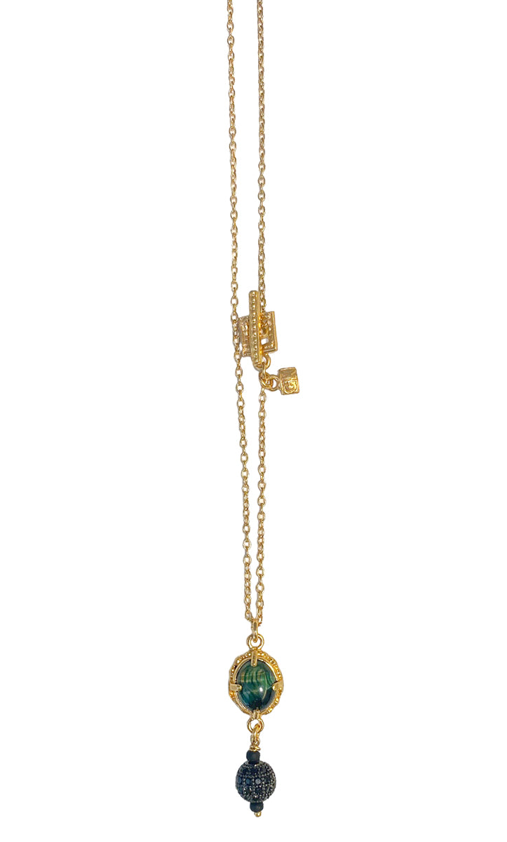 Gem Kingdom Kette Bronze Vergoldet Tigerauge-Anhänger Grün Pavé-Kugel Schwarz