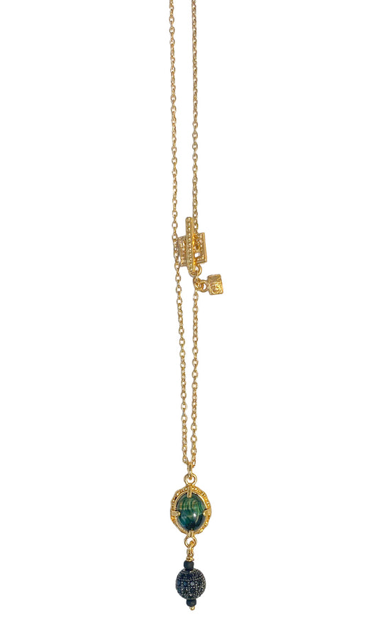 Gem Kingdom Kette Bronze Vergoldet Tigerauge-Anhänger Grün Pavé-Kugel Schwarz