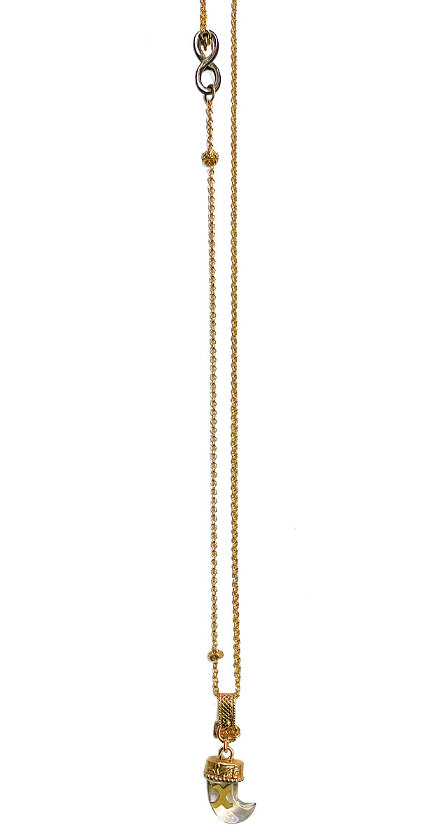 Gem Kingdom Kette Bronze Vergoldet Anhänger Tusk Acryl Gold-Inlay 90 cm Lang