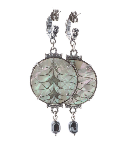 Gem Kingdom Ohrringe Rund Doppelseitig Graviertes Holz Perlmutt 925 Sterling Silber Metropolis Kollektion