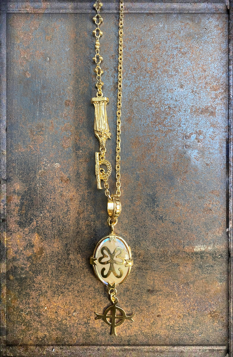 Gem Kingdom Kette Madonna Vergoldet Perlmutt-Anhänger Kreuz-Element Golden Heritage Kollektion