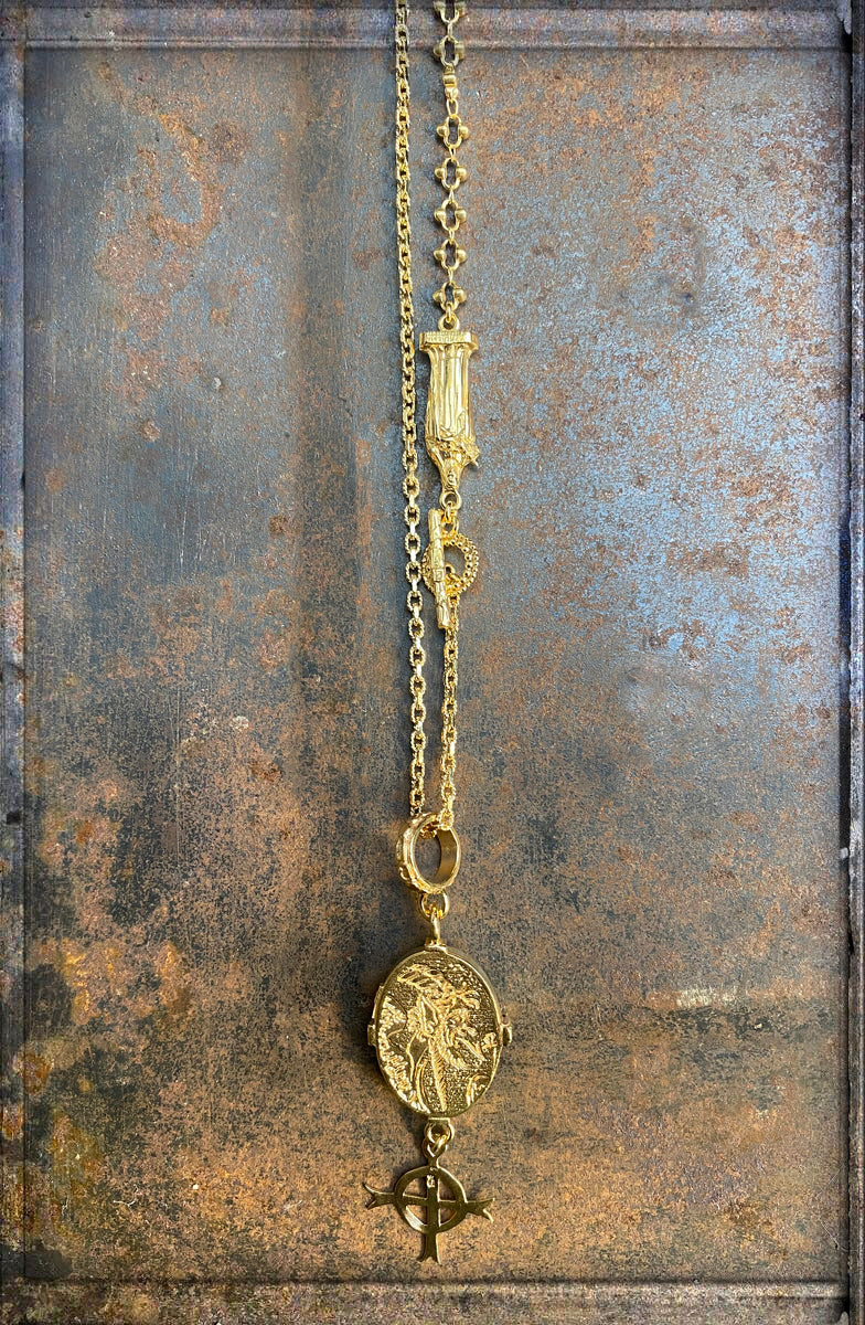 Gem Kingdom Kette Madonna Bronze Vergoldet Perlmutt-Anhänger Kreuz-Element Golden Heritage Kollektion