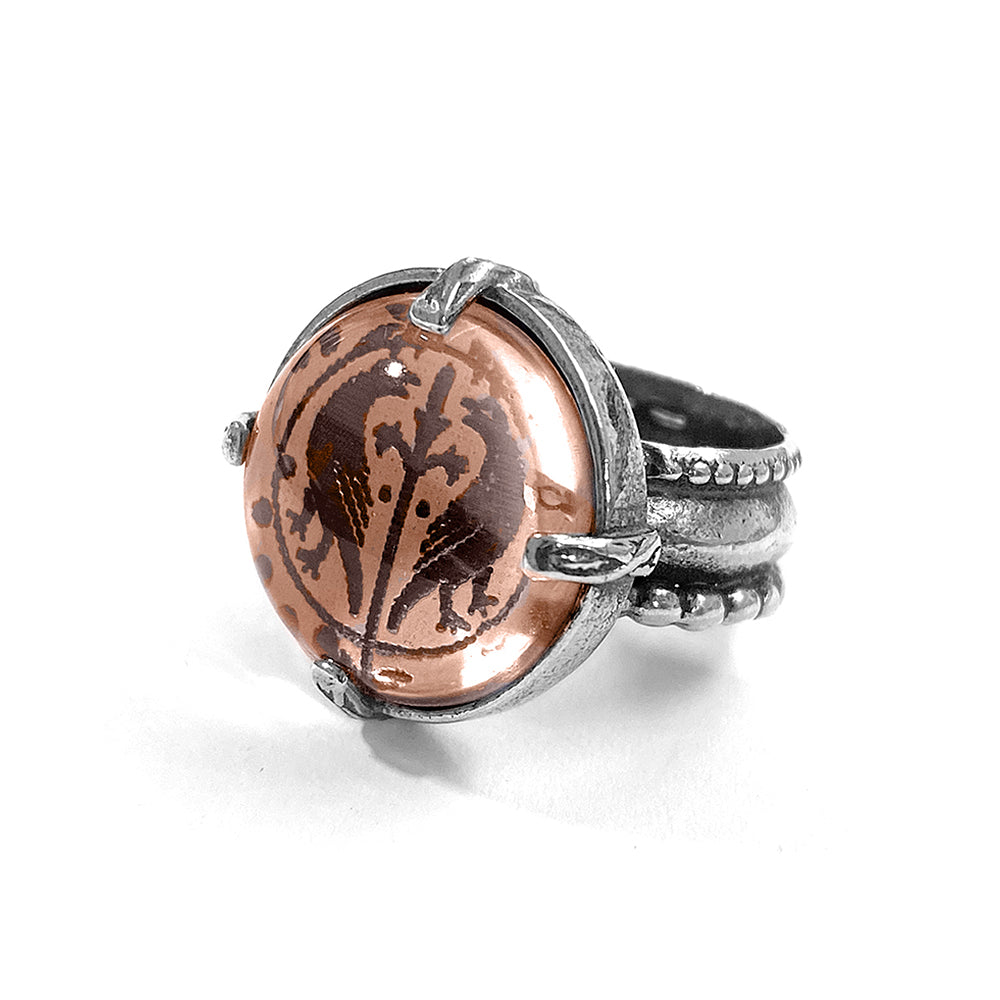 Gem Kingdom Ring Sweet-Dreams-Kollektion Bohemian Kristallglas Handgraviert Amber 925 Sterling Silber