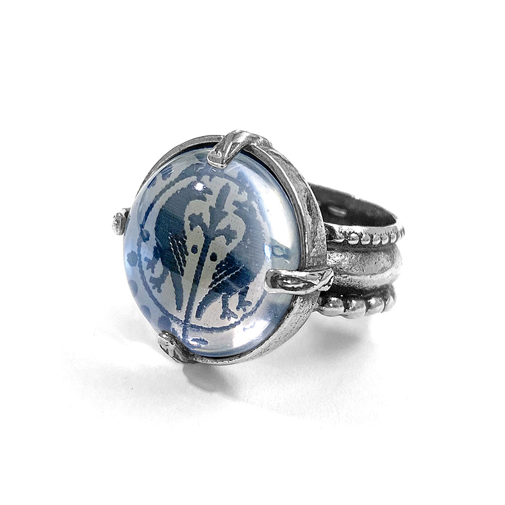 Gem Kingdom Ring Sweet-Dreams-Kollektion Bohemian Kristallglas Handgraviert Weiß 925 Sterling Silber