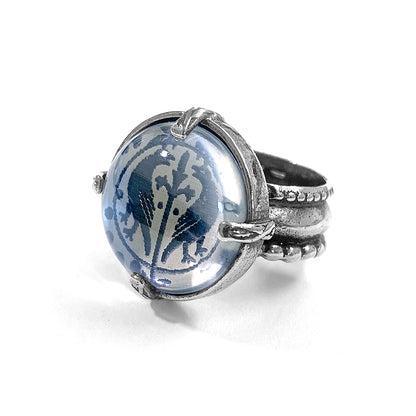 Gem Kingdom Ring Sweet-Dreams-Kollektion Bohemian Kristallglas Handgraviert Weiß 925 Sterling Silber